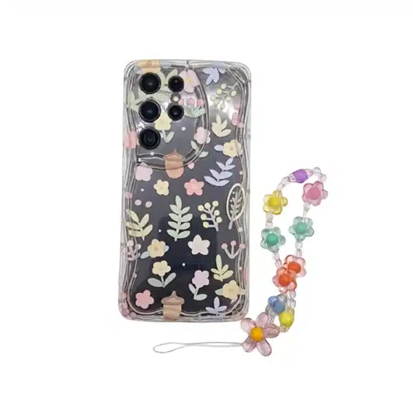 قاب گوشی سامسونگ مدل Galaxy S23 Ultra طرح گل سرخس بلوط همراه بندست بابونه